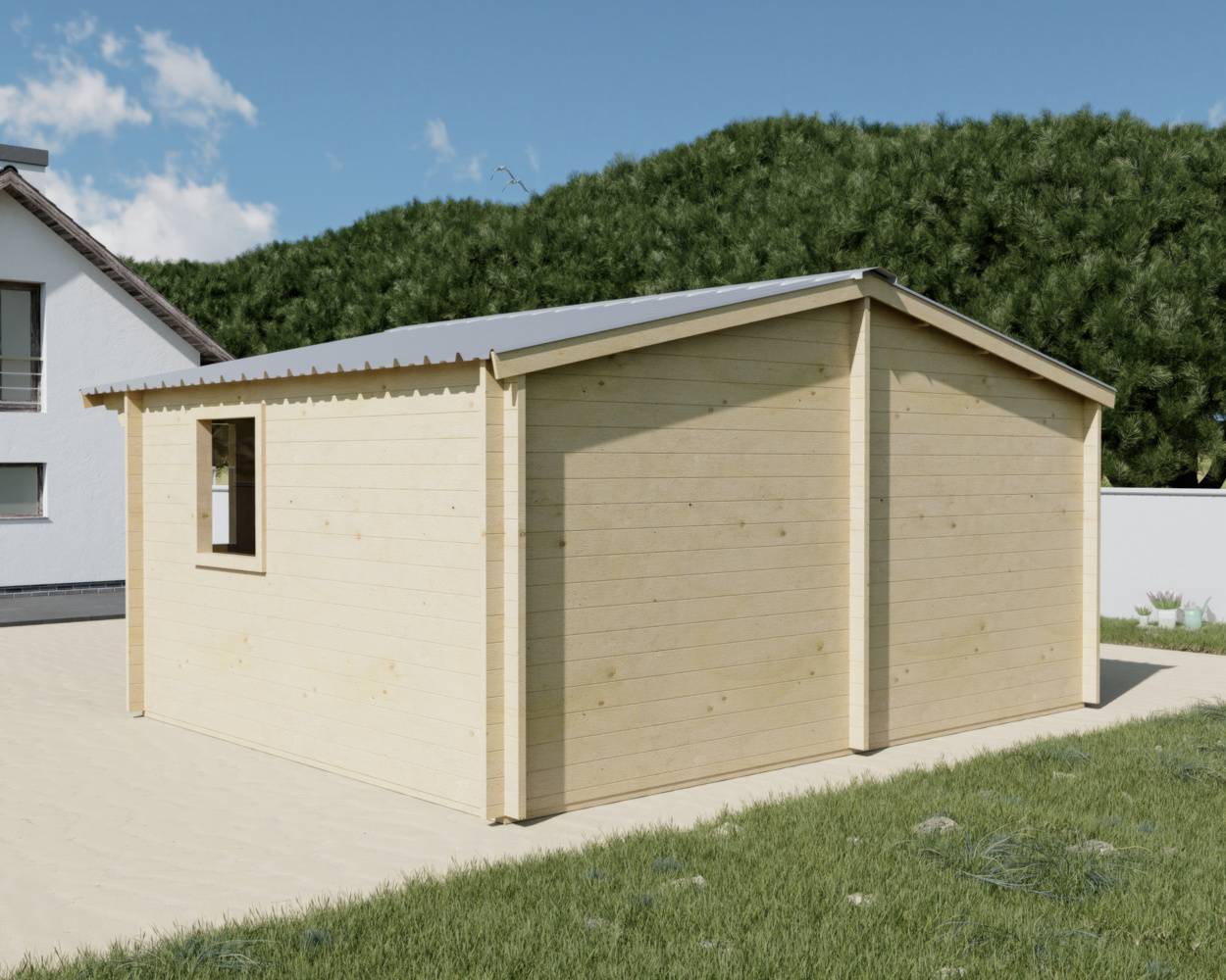Habrita - Abri Madriers bois massif - 42 mm - surface extérieur 23,15 m2 - Toit double pente - couverture Bac acier - Image 4