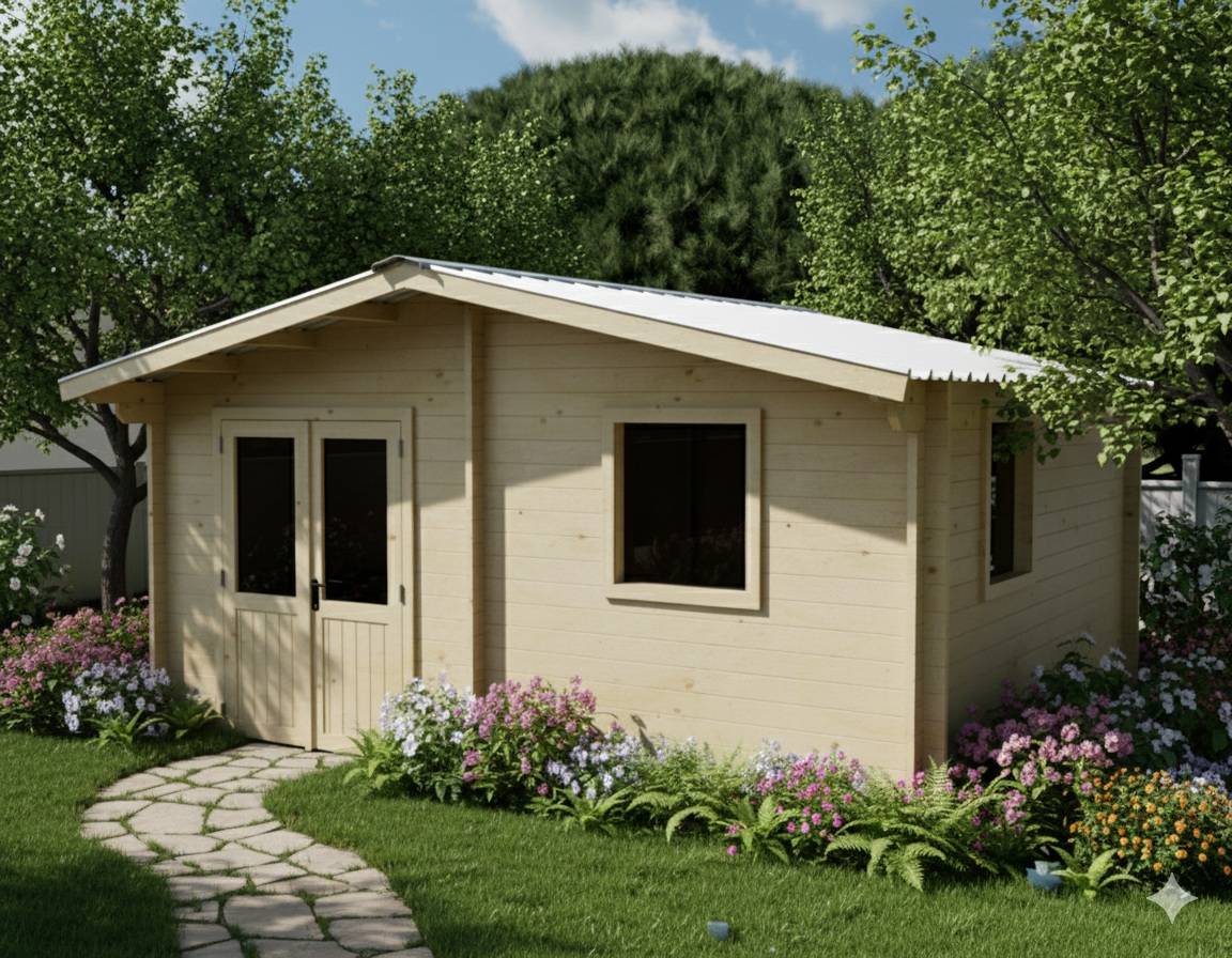 Habrita - Abri Madriers bois massif - 42 mm - surface extérieur 23,15 m2 - Toit double pente - couverture Bac acier - Image 5