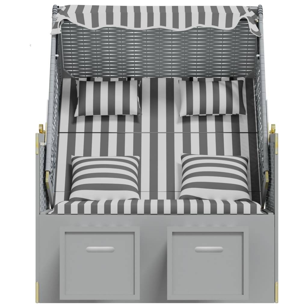 Helloshop26 - Strandkorb avec coussins résine tressée bois solide gris blanc - Image 5