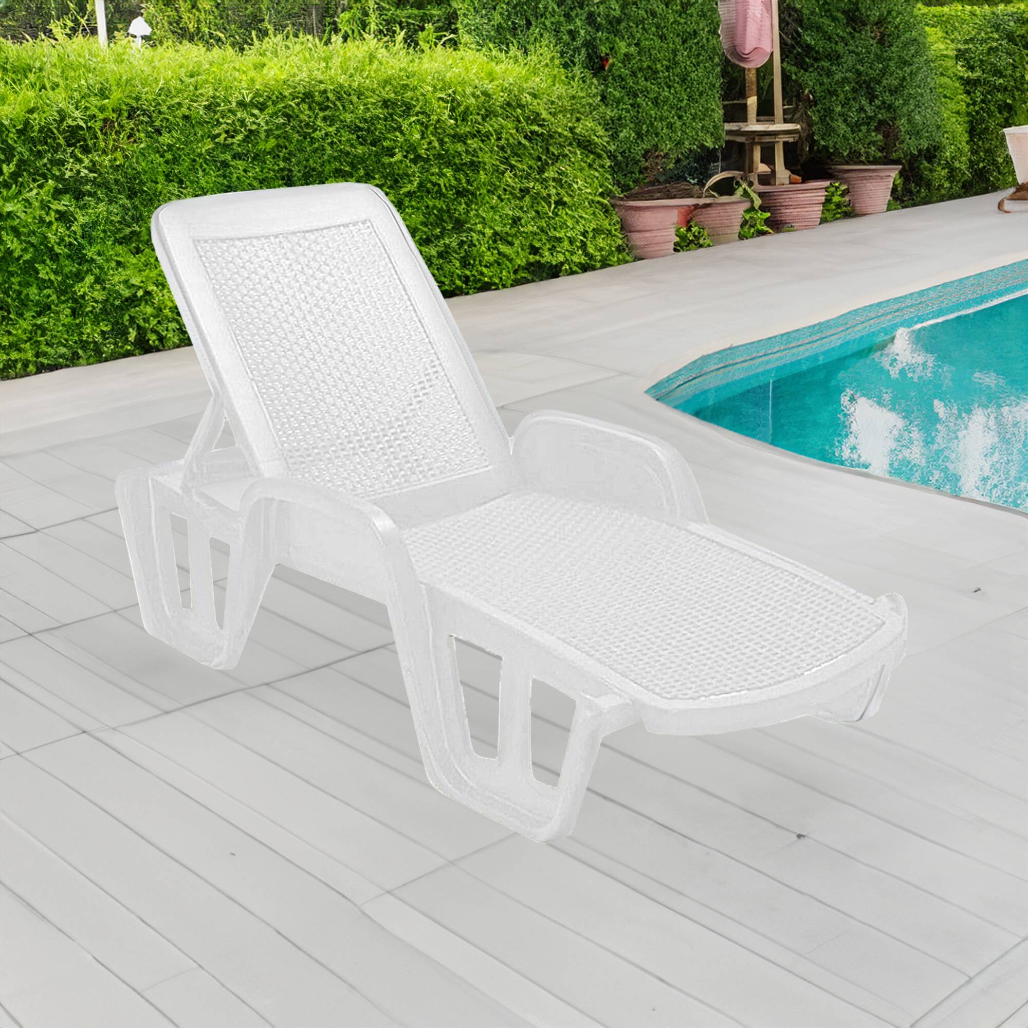Dmora - Bains de soleil Dinite, Chaise longue de jardin réglable avec accoudoirs, Chaise longue d'extérieur, 100% Made in Italy, 192x71h100 cm, Blanc - Dmora - Image 2