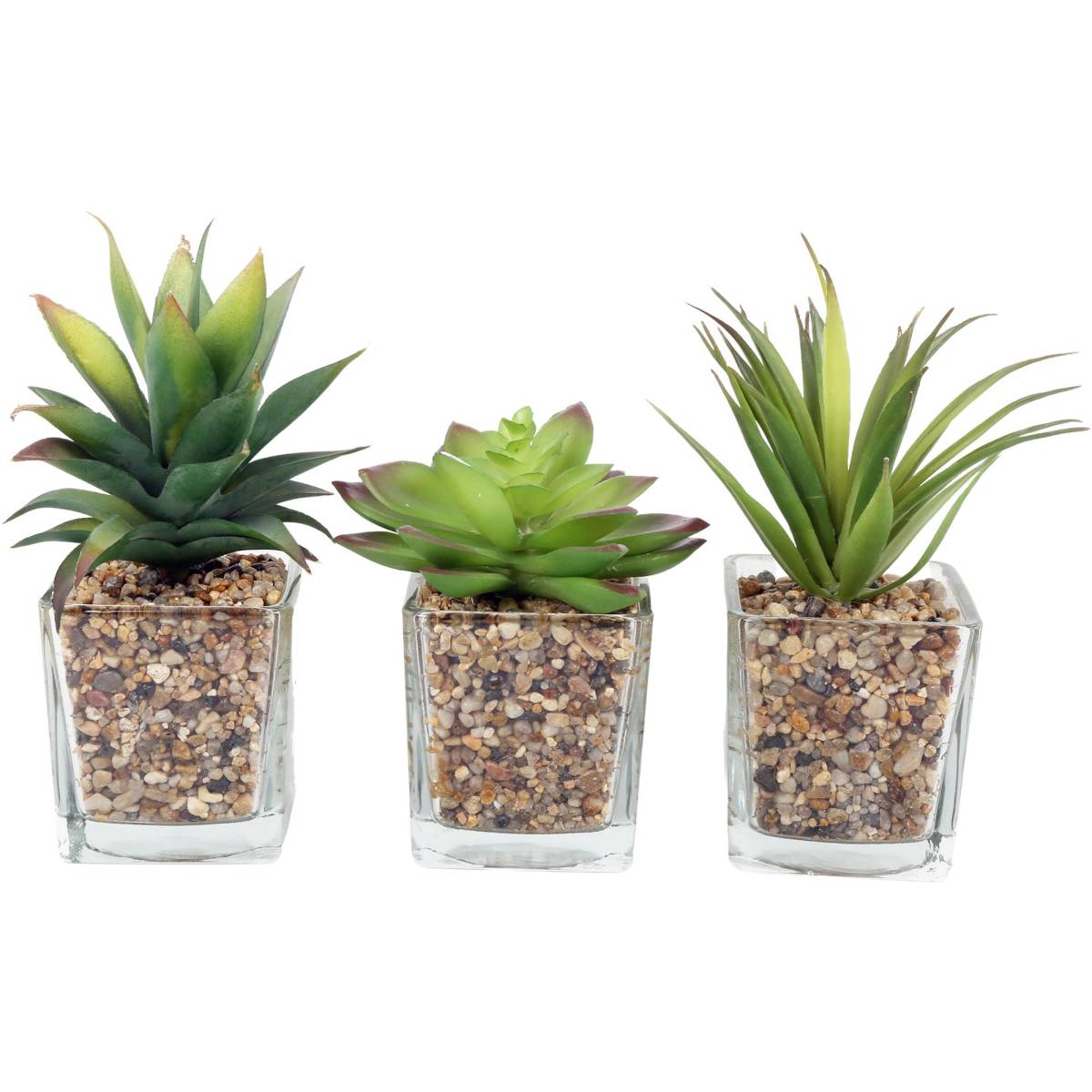 Sil - Plantes artificielles dans pot en verre 6.5 x 6.5 x 17 cm (Lot de 3) - Image 1