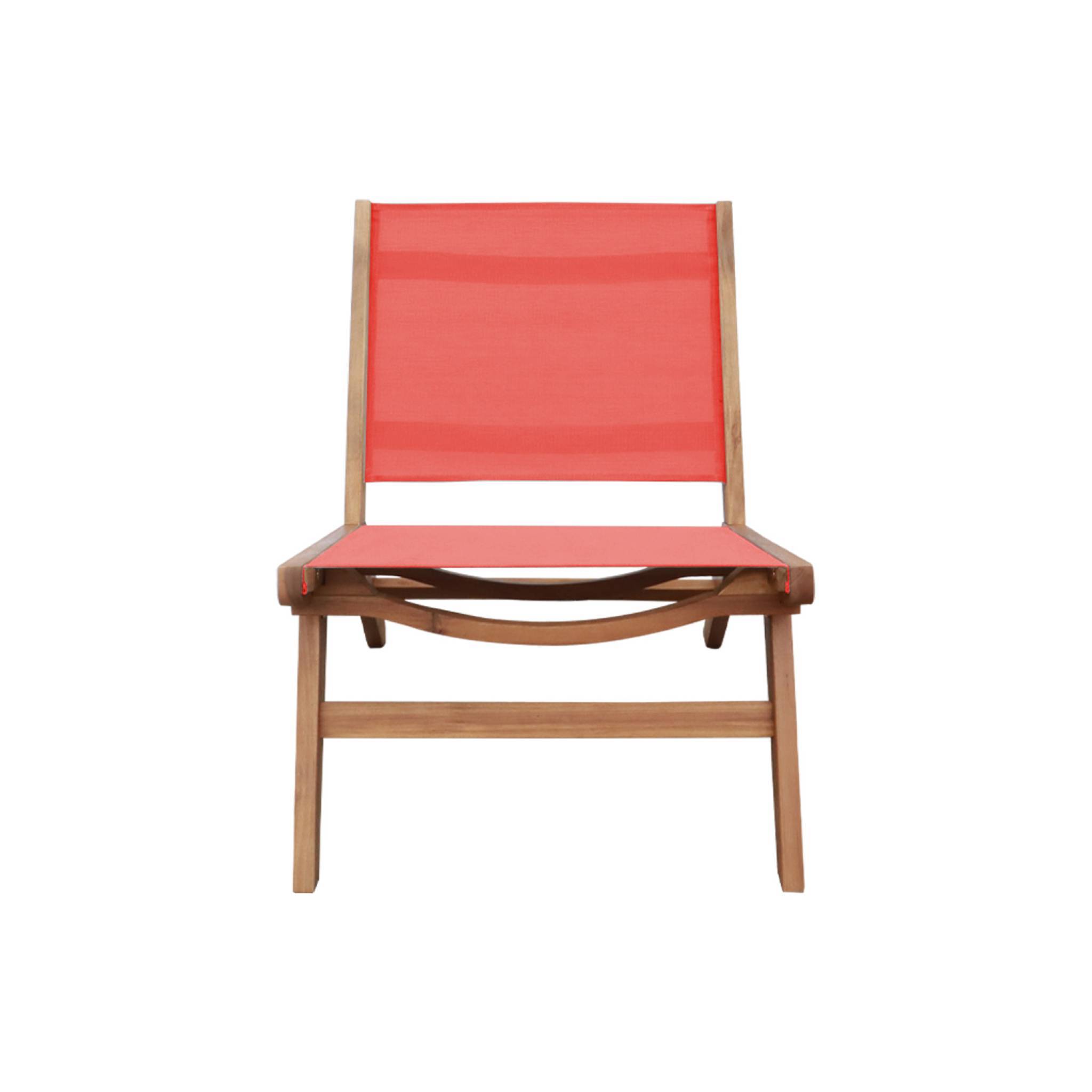 Lot de 2 fauteuils relax bois d'acacia et textilène terracotta - Madera | sweeek - Image 5