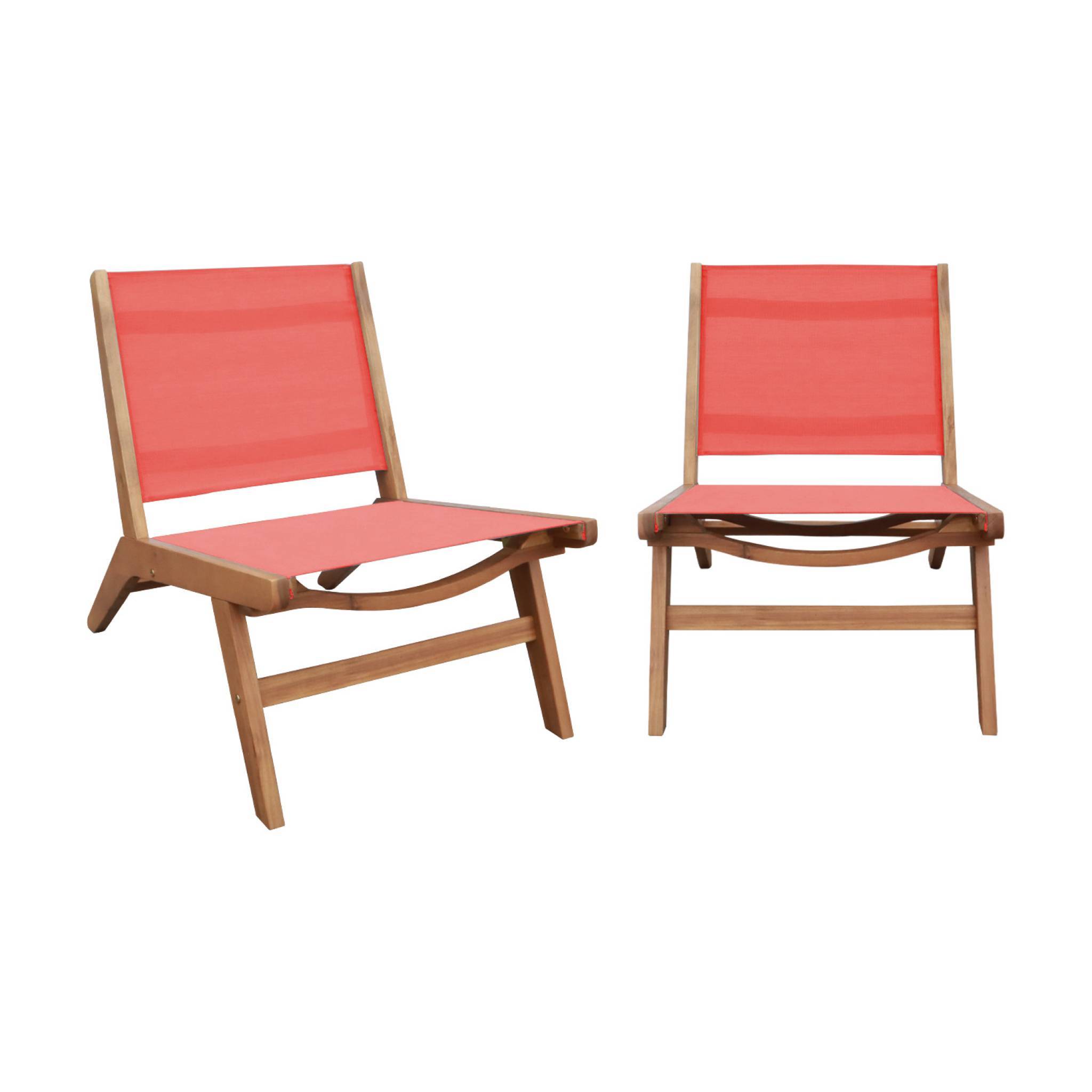 Lot de 2 fauteuils relax bois d'acacia et textilène terracotta - Madera | sweeek - Image 2