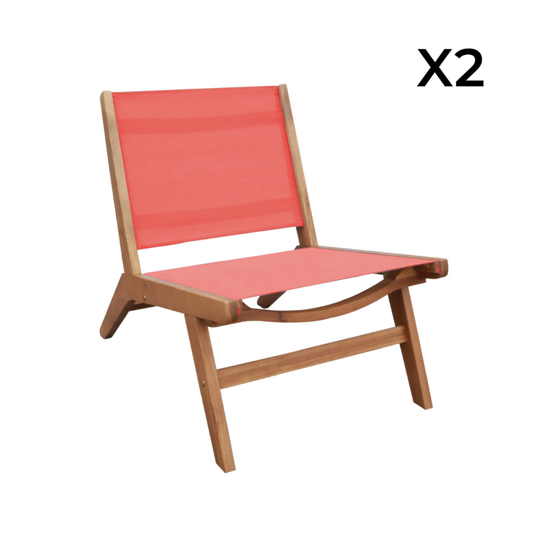 Lot de 2 fauteuils relax bois d'acacia et textilène terracotta - Madera | sweeek - Image 3