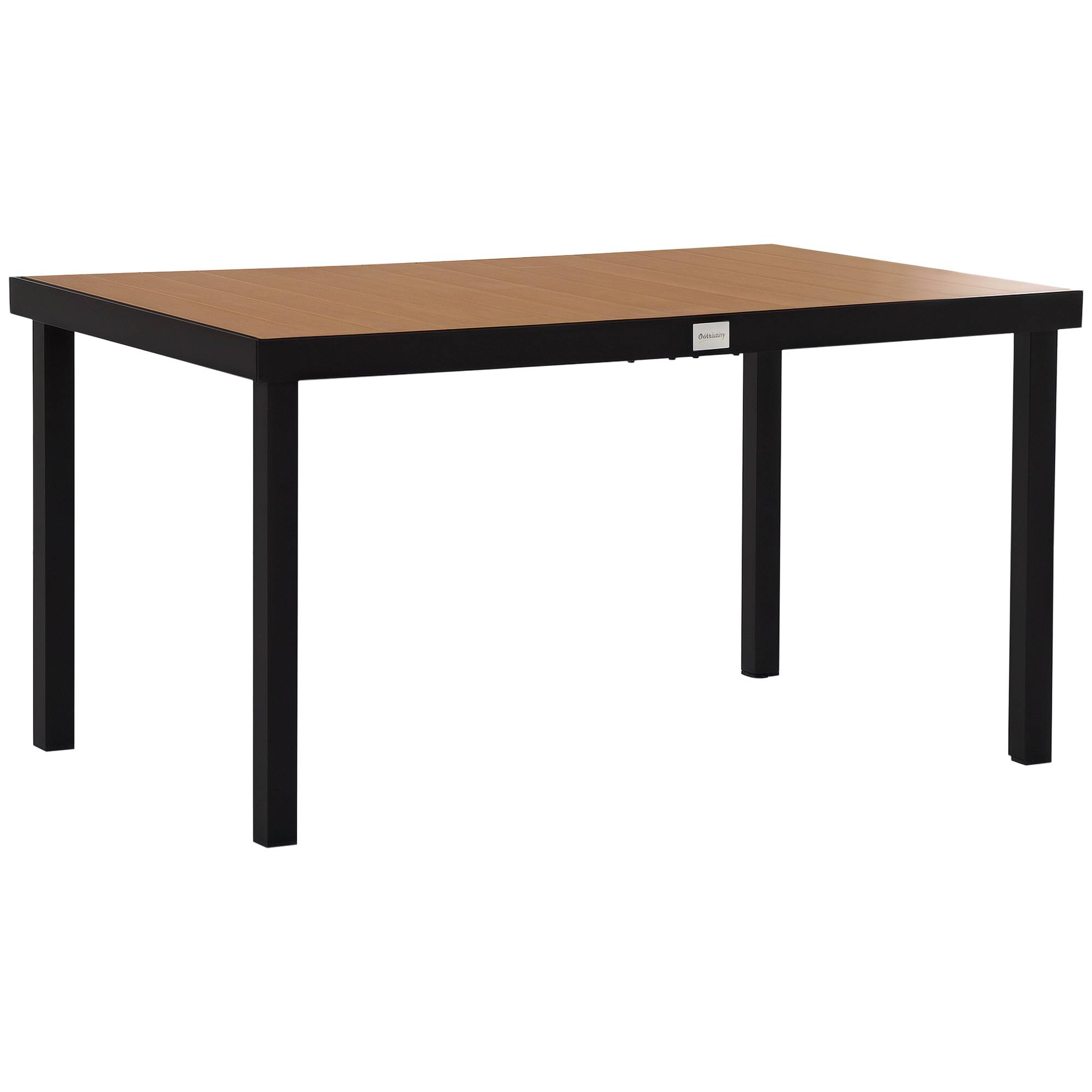 Table de jardin 6 personnes 140x90x74 cm, structure aluminium et plateau plastique facile d’entretien, naturel et noir - Image 1