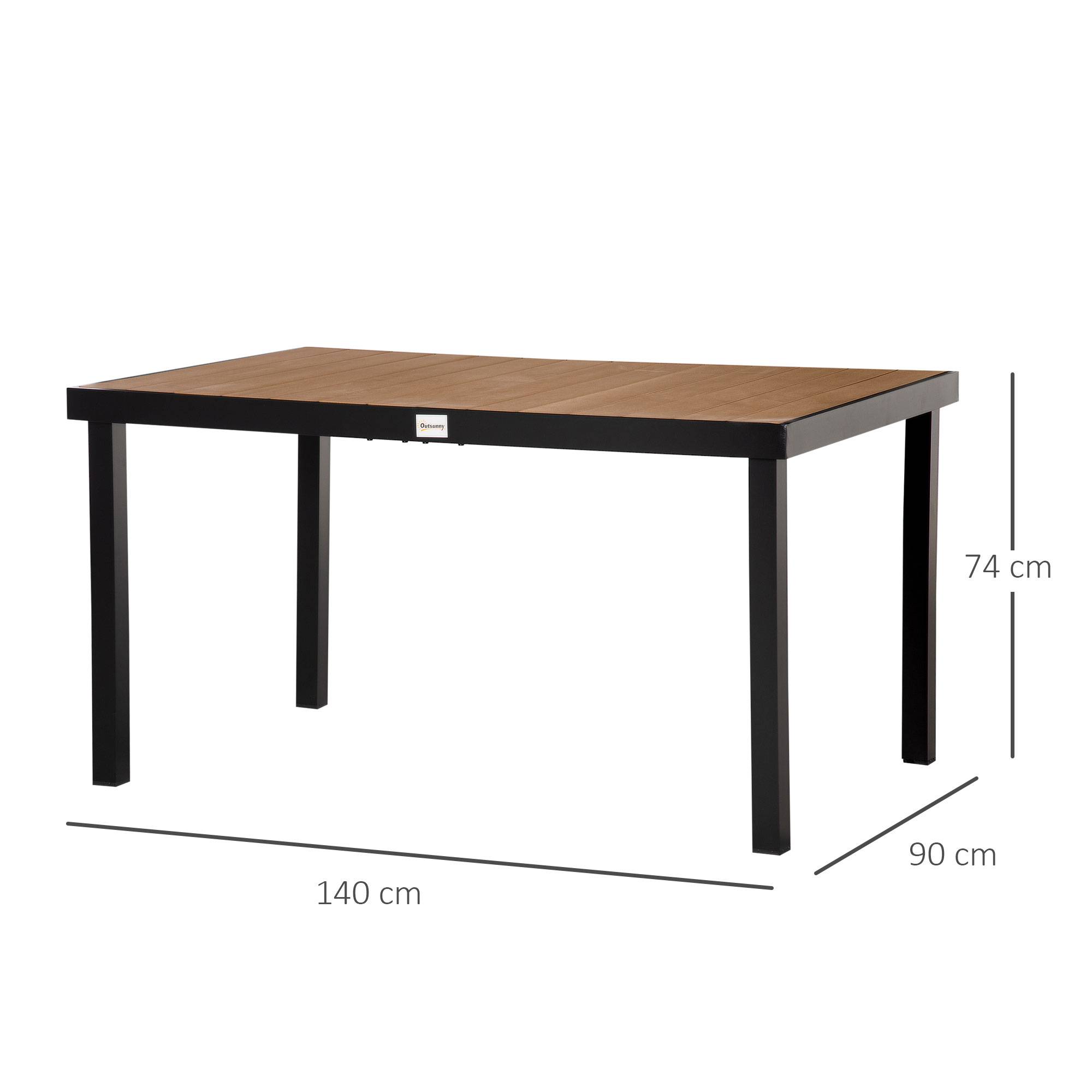 Table de jardin 6 personnes 140x90x74 cm, structure aluminium et plateau plastique facile d’entretien, naturel et noir - Image 5