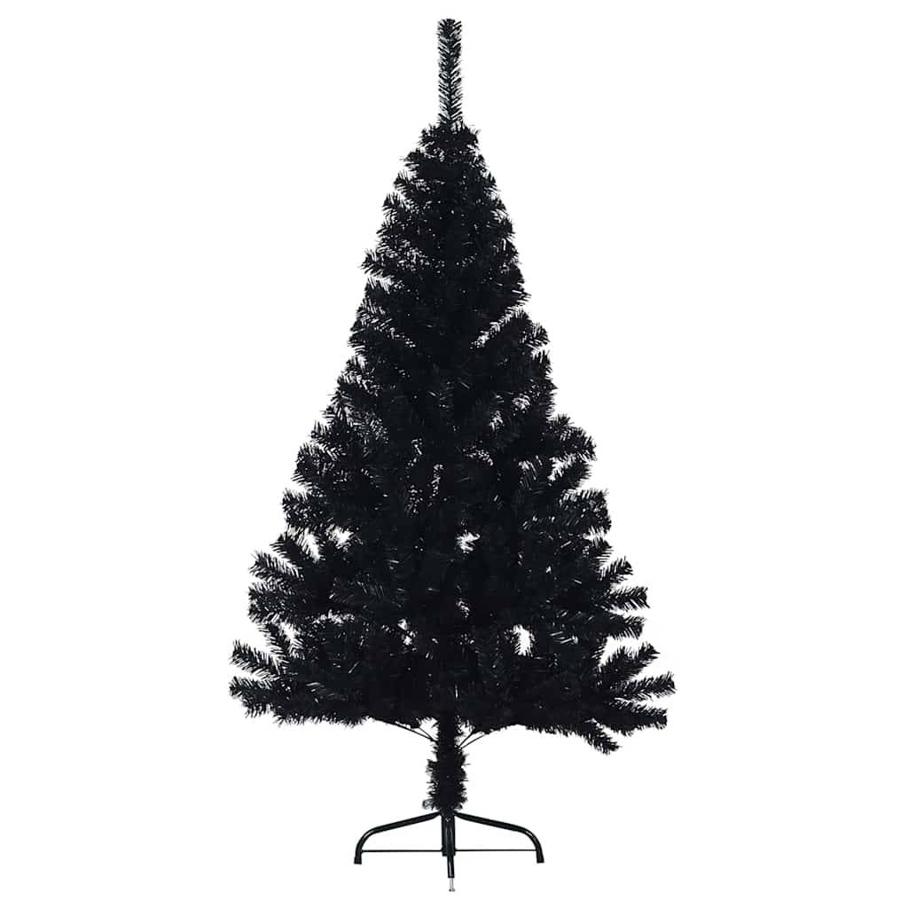 Demi sapin de Noël, Arbre de Noël artificiel avec support Noir 150 cm PVC u887q - Image 4