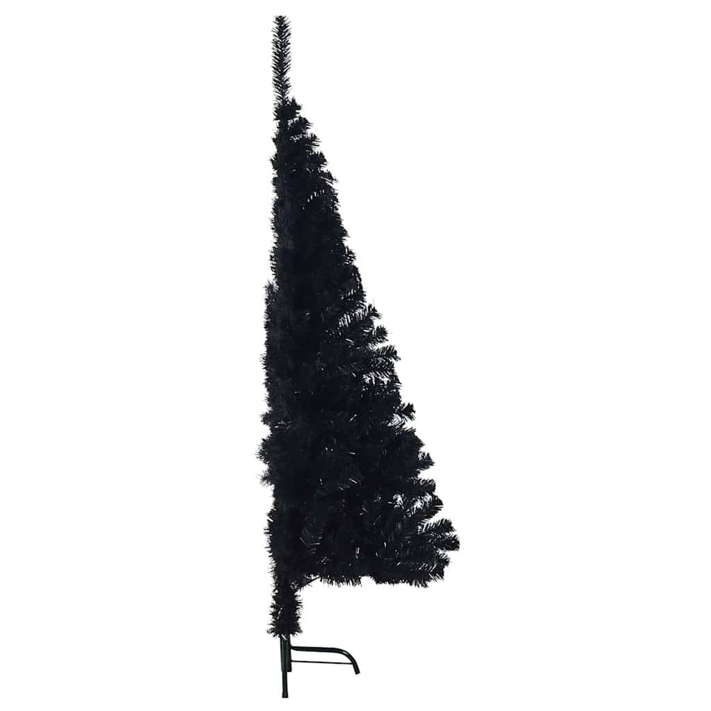 Demi sapin de Noël, Arbre de Noël artificiel avec support Noir 150 cm PVC u887q - Image 5