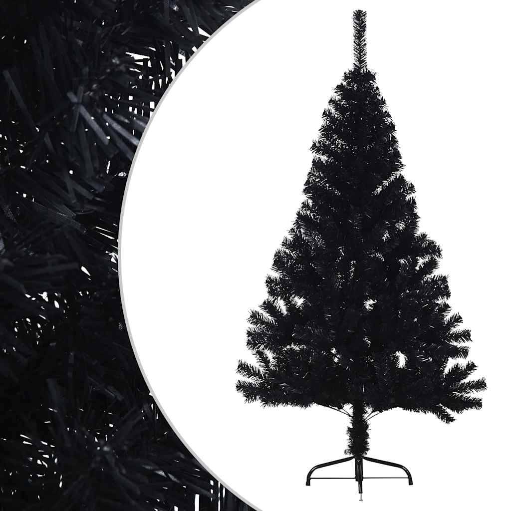 Demi sapin de Noël, Arbre de Noël artificiel avec support Noir 150 cm PVC u887q - Image 3