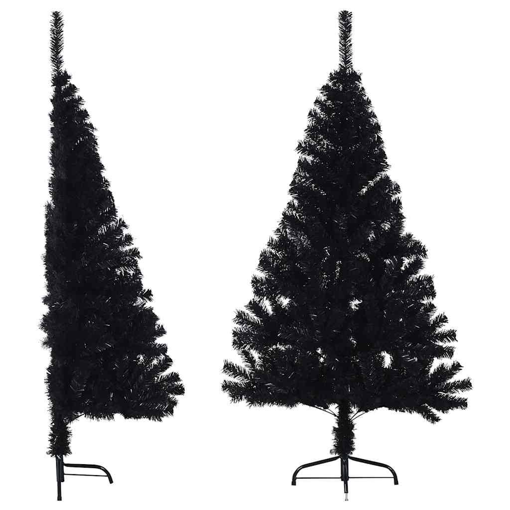 Demi sapin de Noël, Arbre de Noël artificiel avec support Noir 150 cm PVC u887q - Image 2