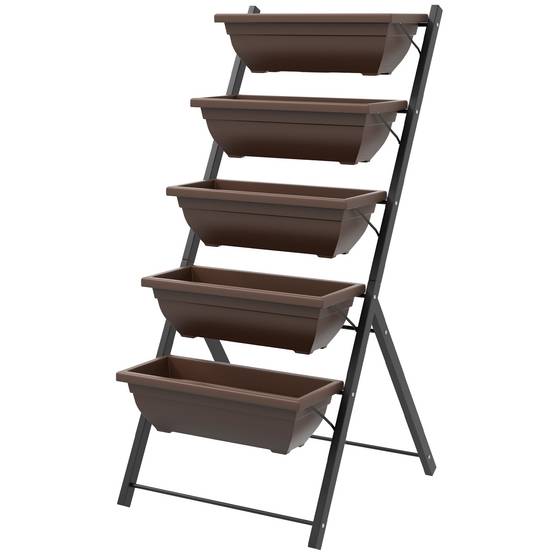 Support à plantes à 5 niveaux avec 5 pots, trous de drainage, pour une utilisation intérieure et extérieure, 55 x 63 x 120 cm, noir - Image 2