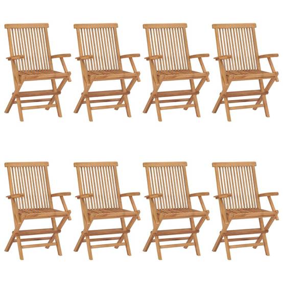 Chaises de jardin en teck massif avec coussins gris 55 x 60 x 89 cm (lot de 8) - PANGIVO - Image 2