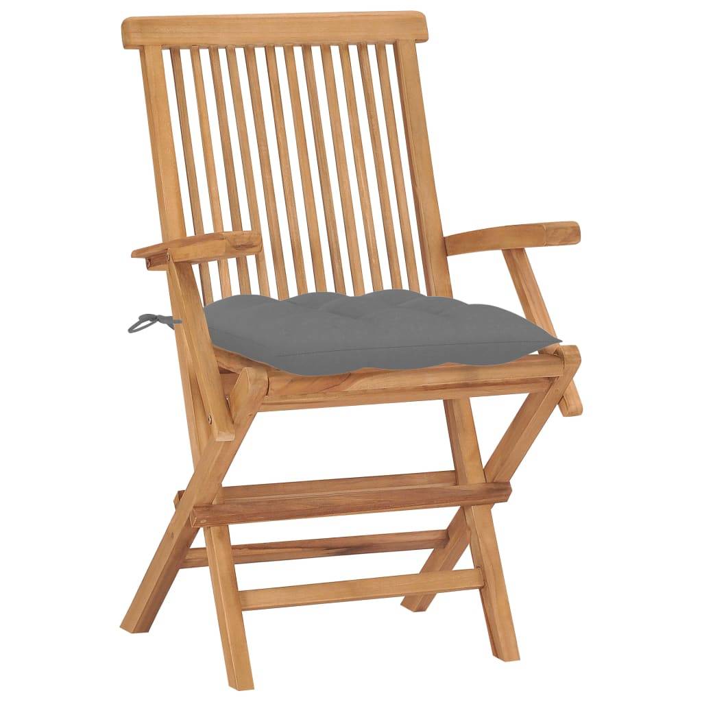 Chaises de jardin en teck massif avec coussins gris 55 x 60 x 89 cm (lot de 8) - PANGIVO - Image 3