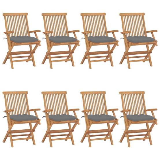Chaises de jardin en teck massif avec coussins gris 55 x 60 x 89 cm (lot de 8) - PANGIVO - Image 1