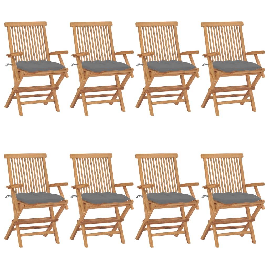 Chaises de jardin en teck massif avec coussins gris 55 x 60 x 89 cm (lot de 8) - PANGIVO - Image 1