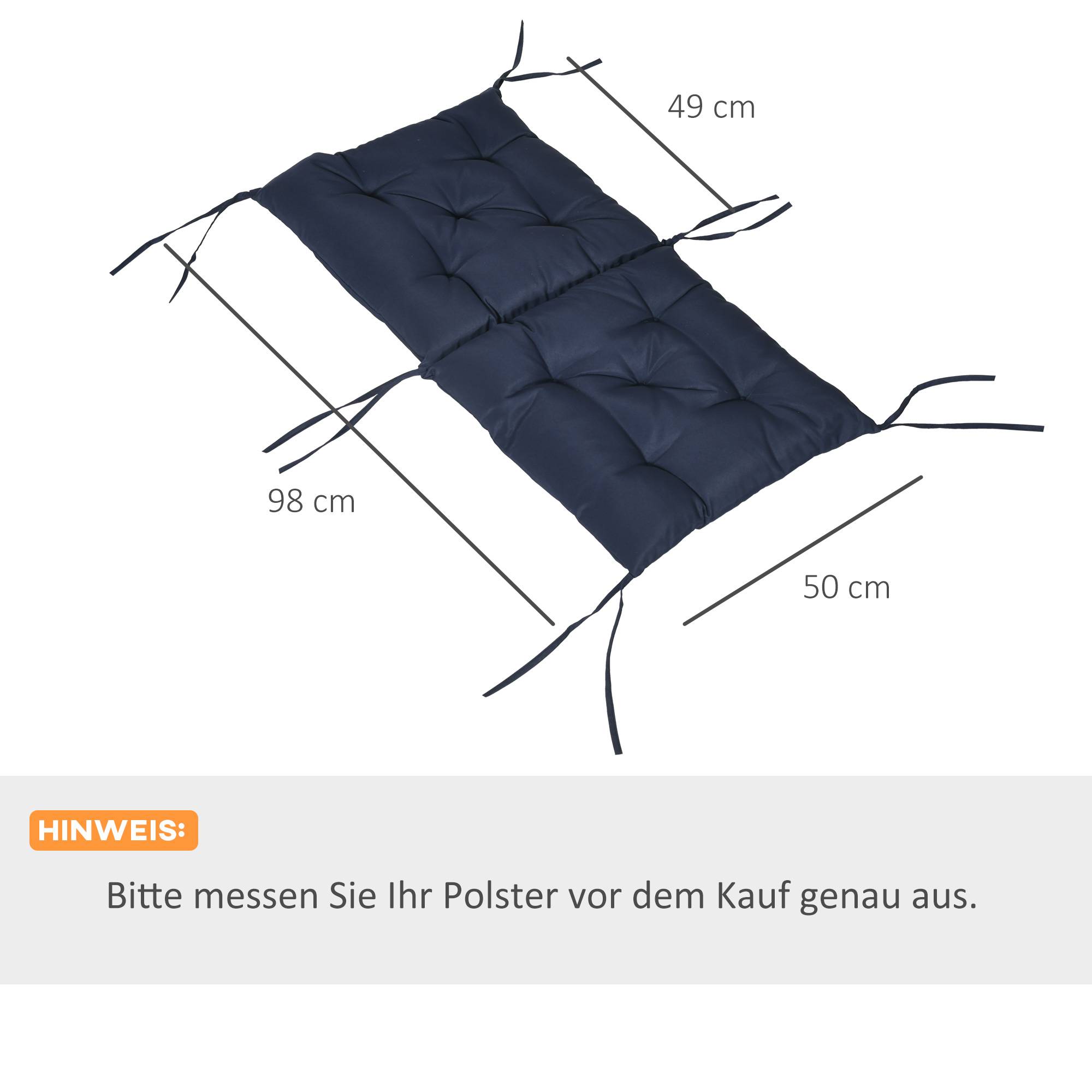 ComfortXL - Lot de 2 coussins de chaise polyester 98 x 50 x 8 cm bleu foncé intérieur extérieur avec liens de fixation - Image 3