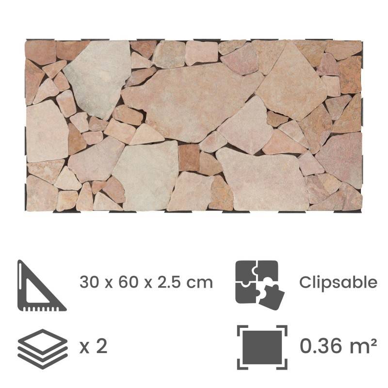 Dalle pierre mosaïque Snap & Go 30x60 cm (lot de 2) - Rose - Snap & Go - Image 2