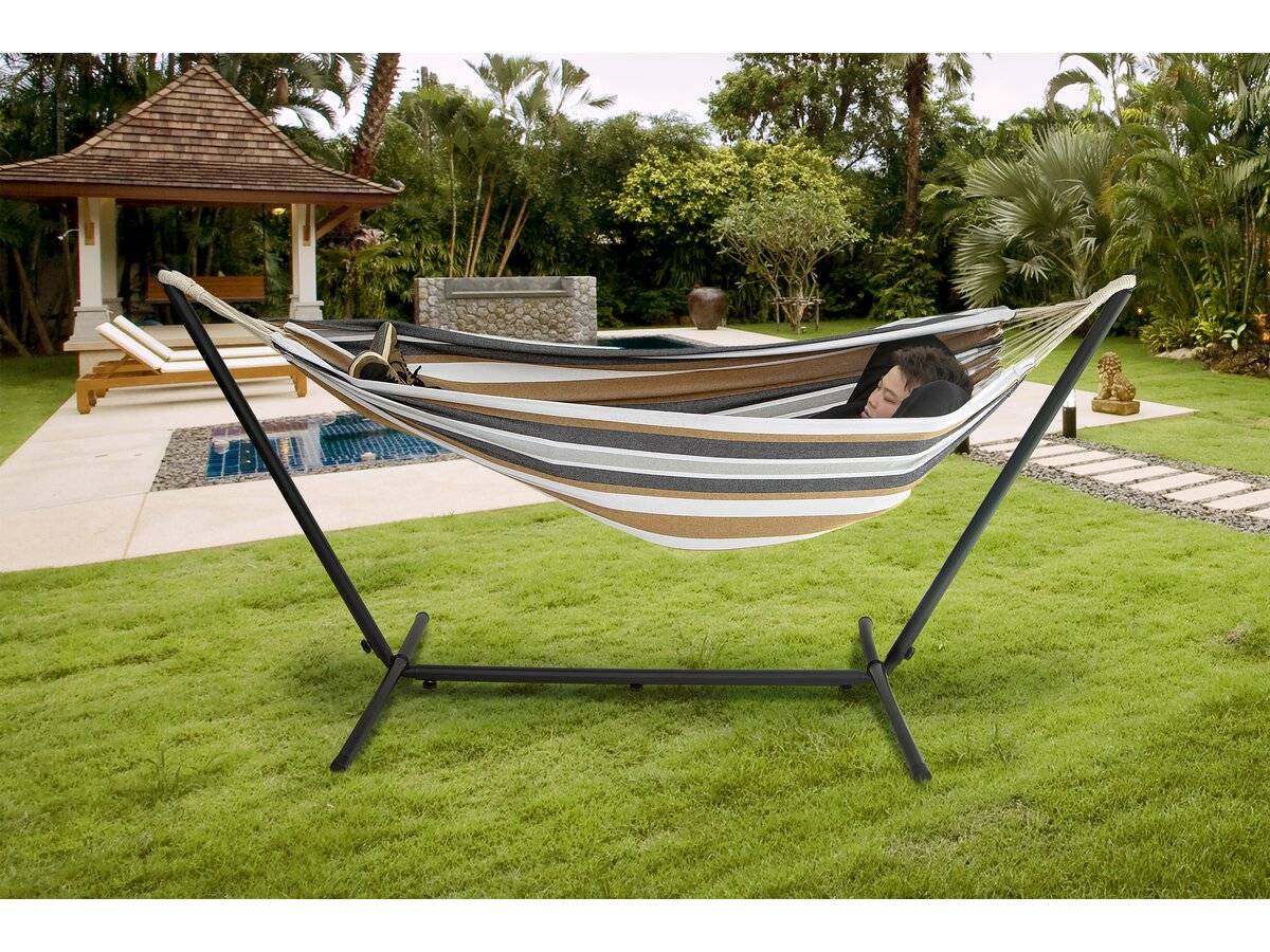 Habitat Et Jardin - Hamac Avec Support En Métal 150 X 200 Cm-  Marron Et Blanc -habitat Et Jardin - Image 2
