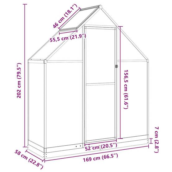 Serre aluminium et polycarbonate argenté 169 x 58 x 202 cm - PANGIVO - Image 10