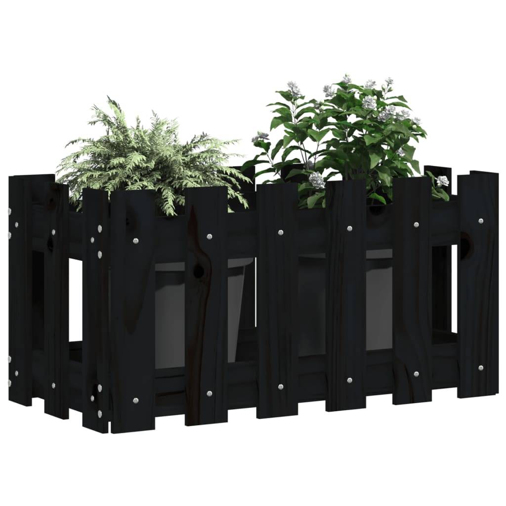 PANGIVO - Jardinière avec design de clôture noir 60 x 30 x 30 cm bois de pin massif - PANGIVO - Image 3