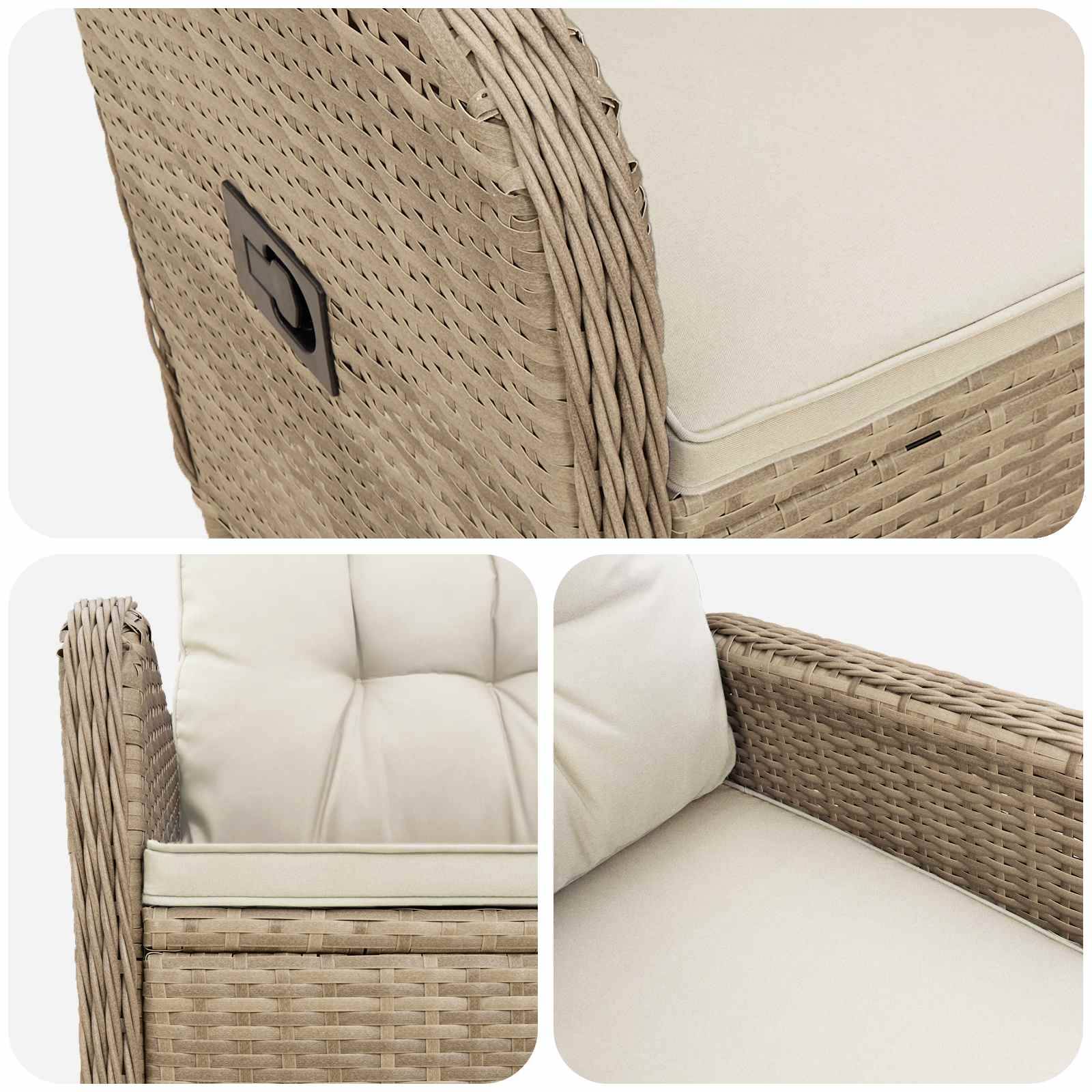 Chaise de jardin inclinable acier et polyester beige et blanc crème 57 x 63 x 94 cm - PANGIVO - Image 7