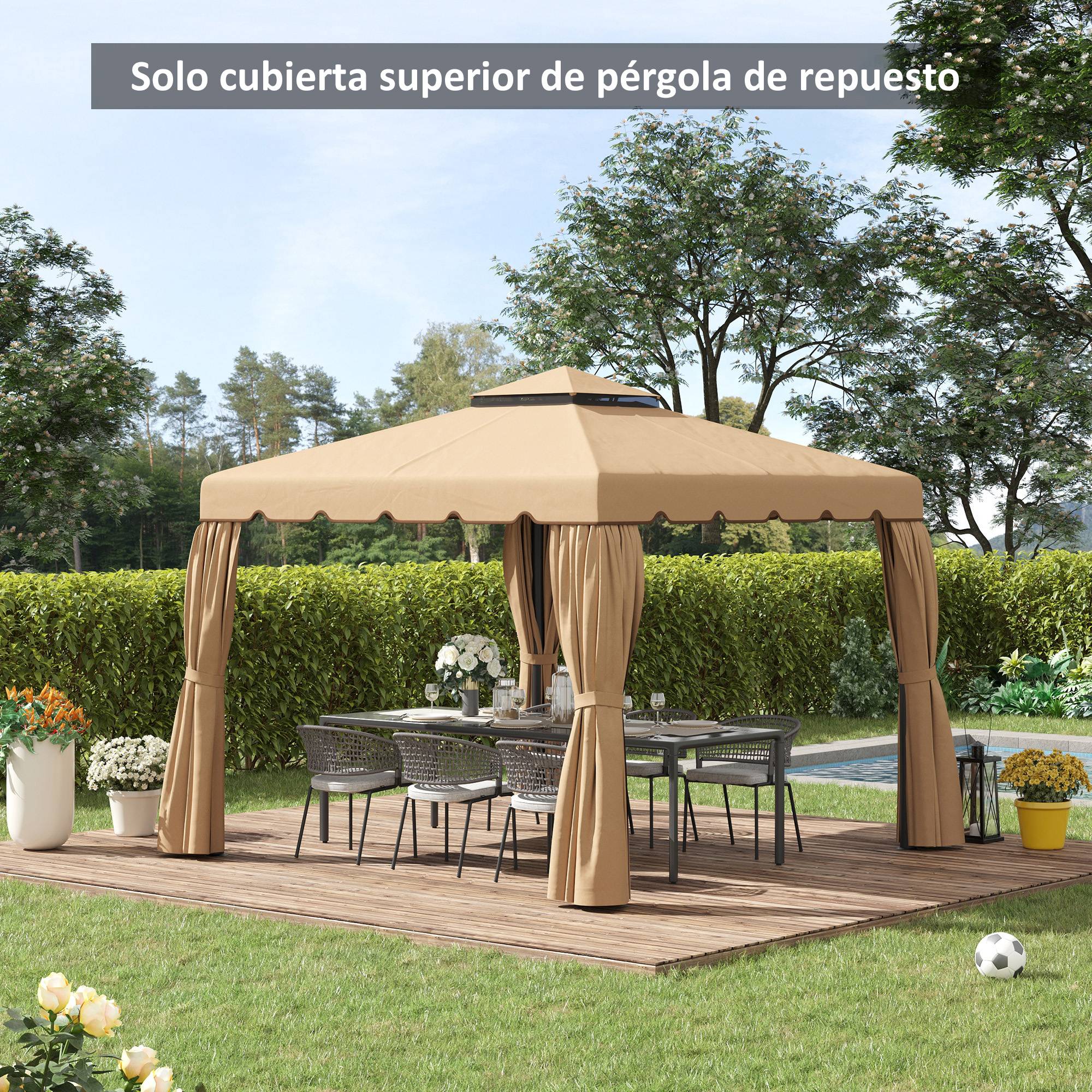 Toile de Rechange pour Tonnelle 3x3 m Polyester 170g/m² Double Toit Aéré Anti-UV Kaki - ComfortXL Outdoor Living - Image 3