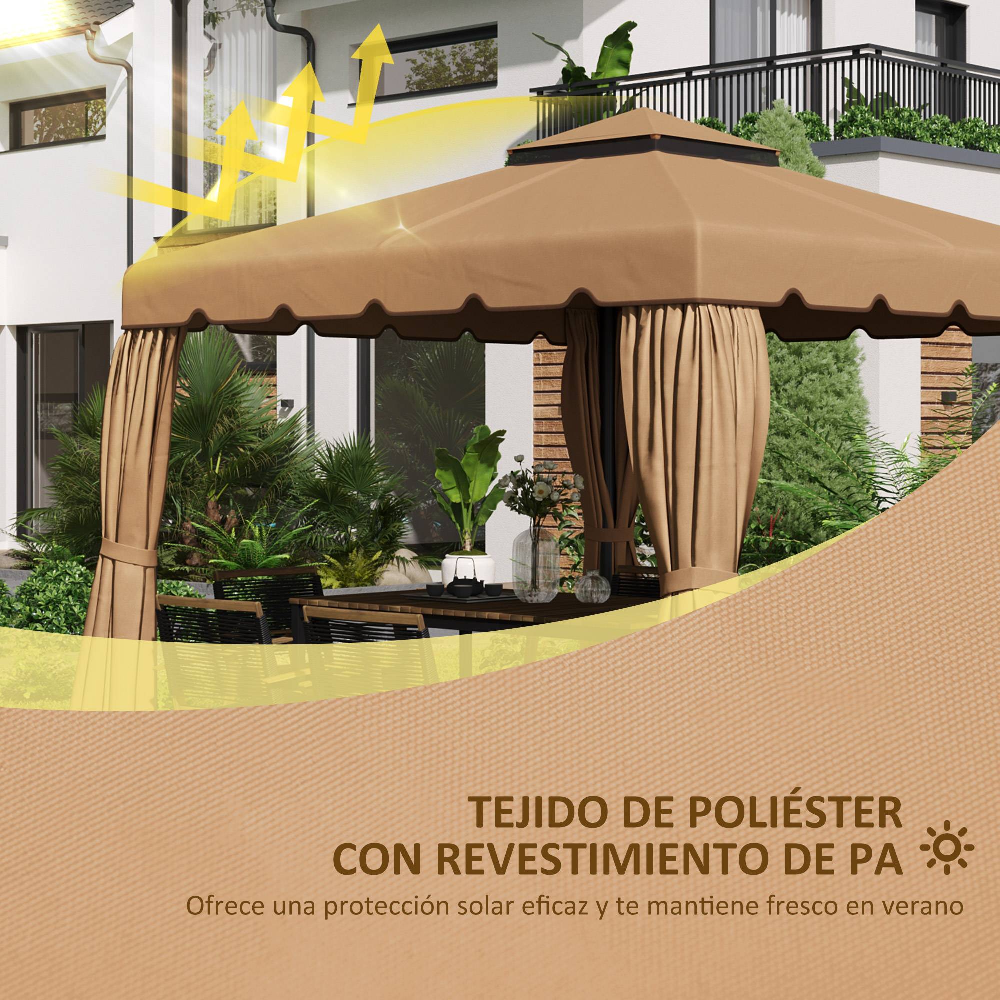 Toile de Rechange pour Tonnelle 3x3 m Polyester 170g/m² Double Toit Aéré Anti-UV Kaki - ComfortXL Outdoor Living - Image 6