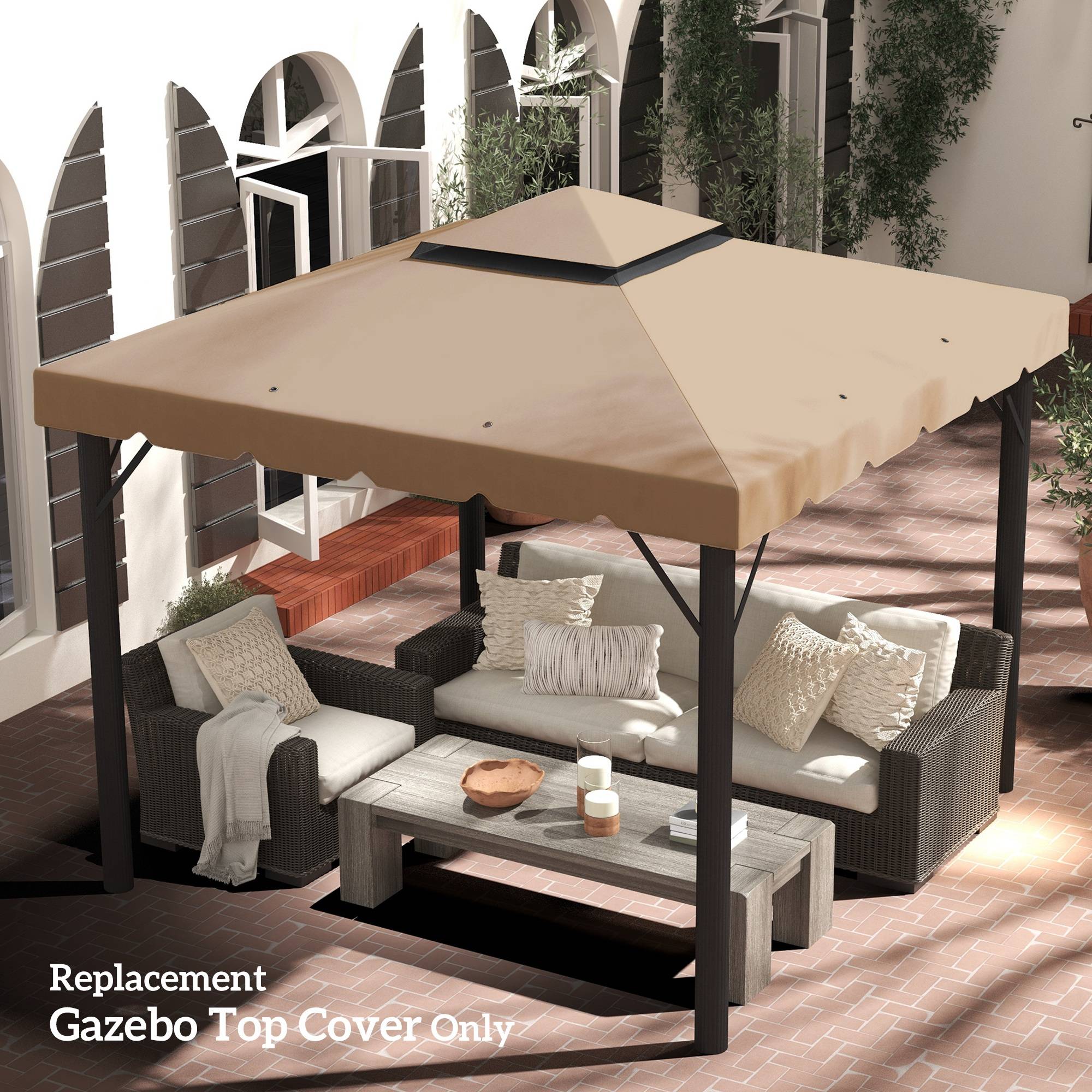 Toile de Rechange pour Tonnelle 3x3 m Polyester 170g/m² Double Toit Aéré Anti-UV Kaki - ComfortXL Outdoor Living - Image 4