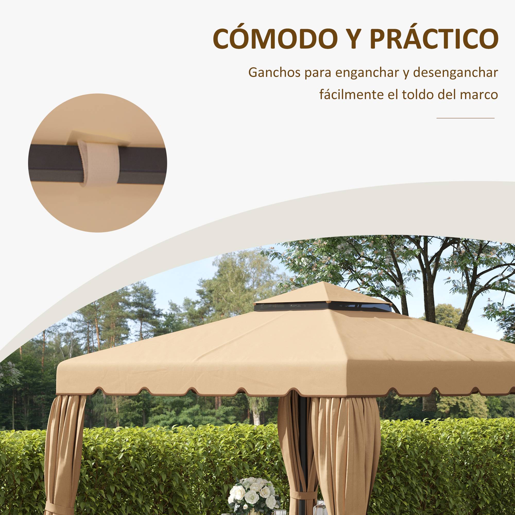 Toile de Rechange pour Tonnelle 3x3 m Polyester 170g/m² Double Toit Aéré Anti-UV Kaki - ComfortXL Outdoor Living - Image 8