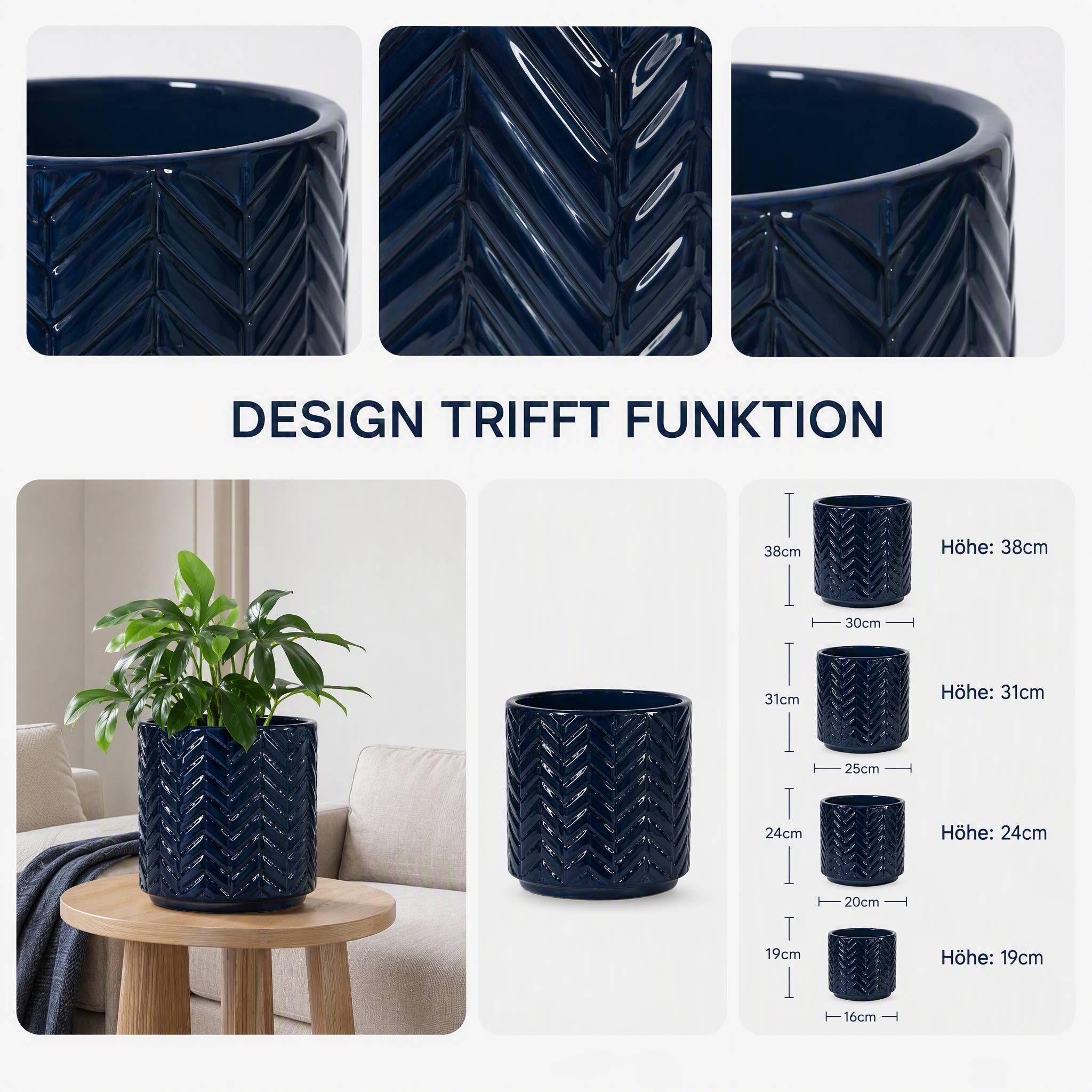 ComfortXL - Pot de fleurs en céramique bleu marine brillant Ø19 cm intérieur balcon jardin avec trou de drainage - Image 6