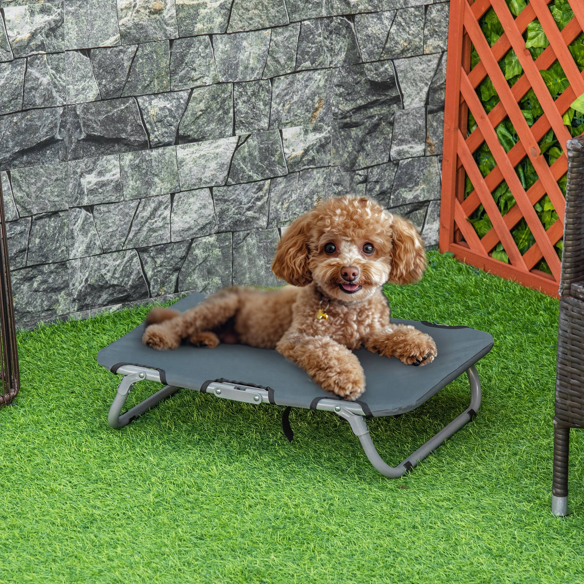 ComfortXL - Lit pliant surélevé pour petit chien en acier et tissu Oxford 59 x 46 x 15 cm gris foncé intérieur extérieur - Image 1