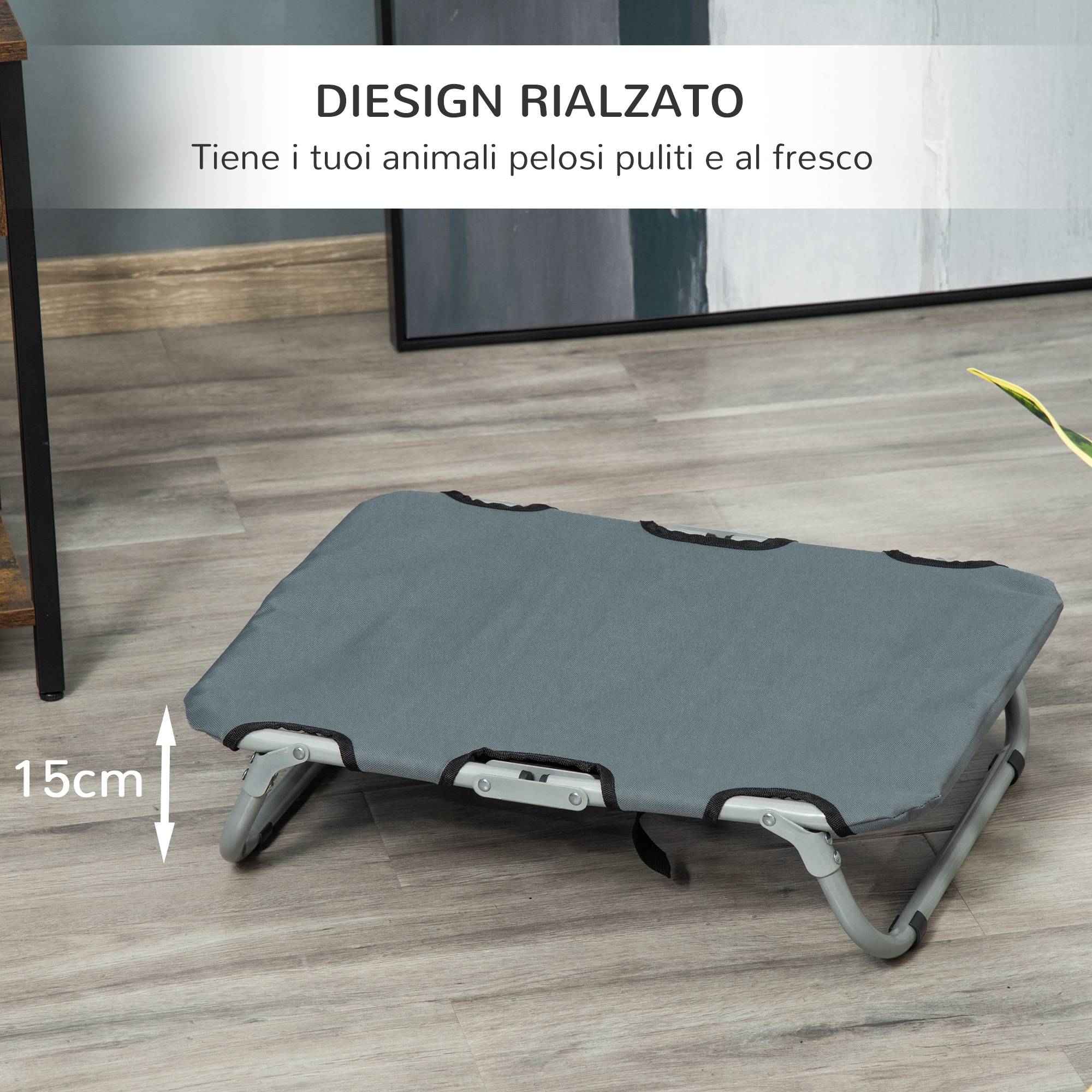 ComfortXL - Lit pliant surélevé pour petit chien en acier et tissu Oxford 59 x 46 x 15 cm gris foncé intérieur extérieur - Image 5