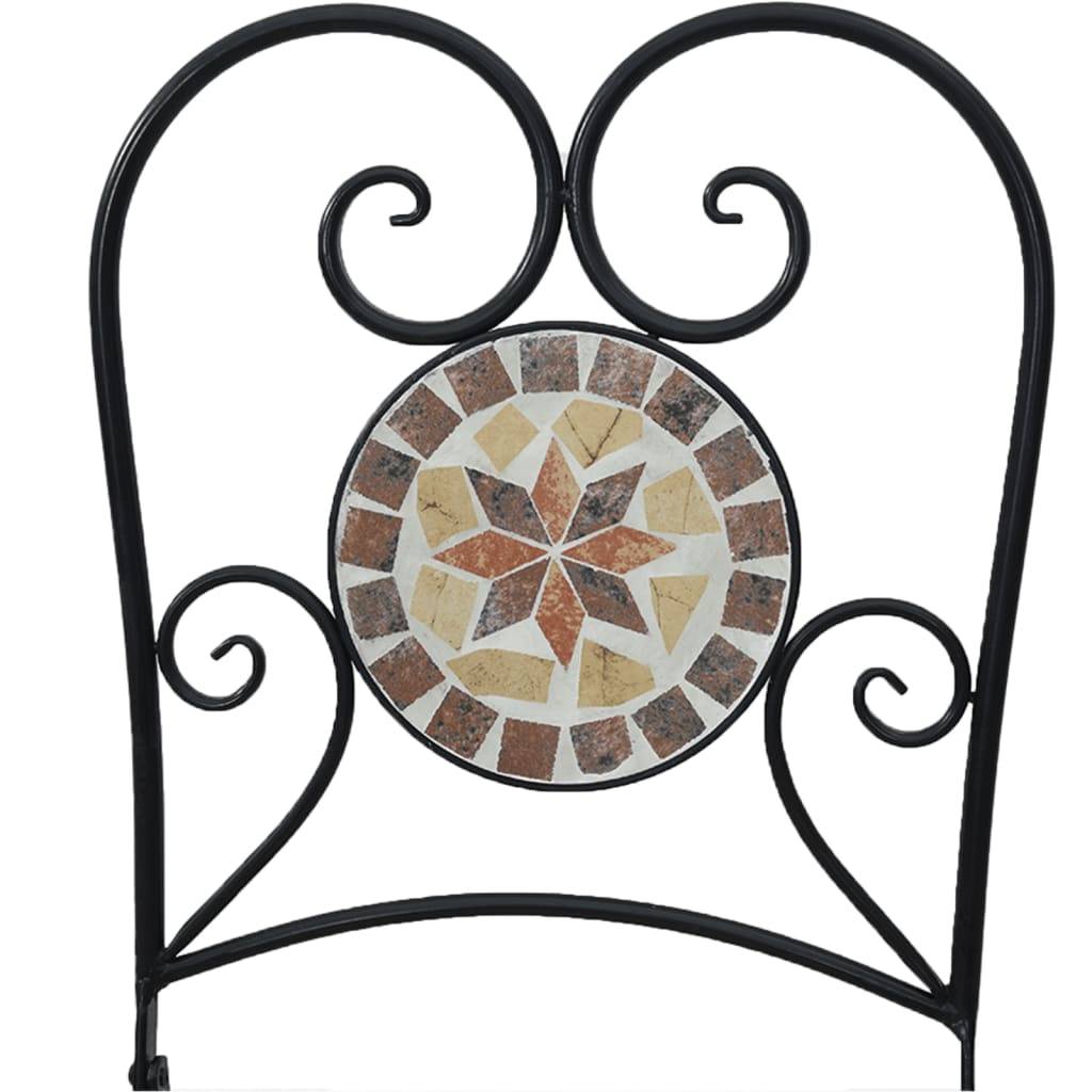 Set de 2 Chaises Bistro Pliantes en Fer Forgé et Mosaïque Céramique pour Extérieur Terre Cuite – ComfortXL Outdoor Living - Image 5