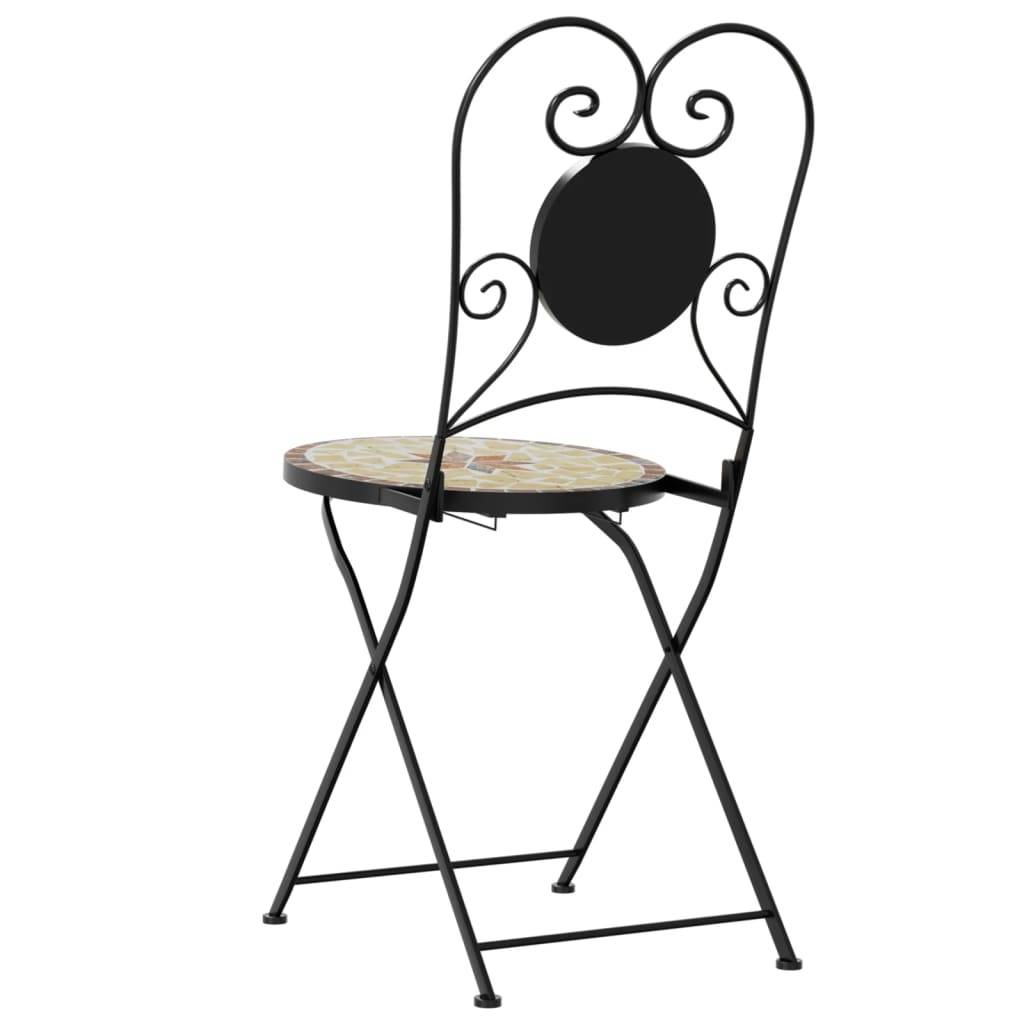 Set de 2 Chaises Bistro Pliantes en Fer Forgé et Mosaïque Céramique pour Extérieur Terre Cuite – ComfortXL Outdoor Living - Image 7
