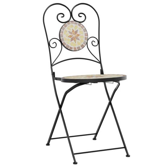 Set de 2 Chaises Bistro Pliantes en Fer Forgé et Mosaïque Céramique pour Extérieur Terre Cuite – ComfortXL Outdoor Living - Image 4