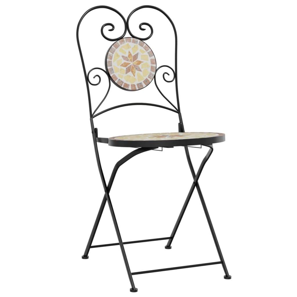 Set de 2 Chaises Bistro Pliantes en Fer Forgé et Mosaïque Céramique pour Extérieur Terre Cuite – ComfortXL Outdoor Living - Image 4
