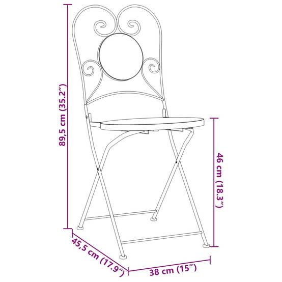 Set de 2 Chaises Bistro Pliantes en Fer Forgé et Mosaïque Céramique pour Extérieur Terre Cuite – ComfortXL Outdoor Living - Image 6