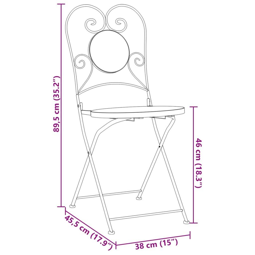 Set de 2 Chaises Bistro Pliantes en Fer Forgé et Mosaïque Céramique pour Extérieur Terre Cuite – ComfortXL Outdoor Living - Image 6