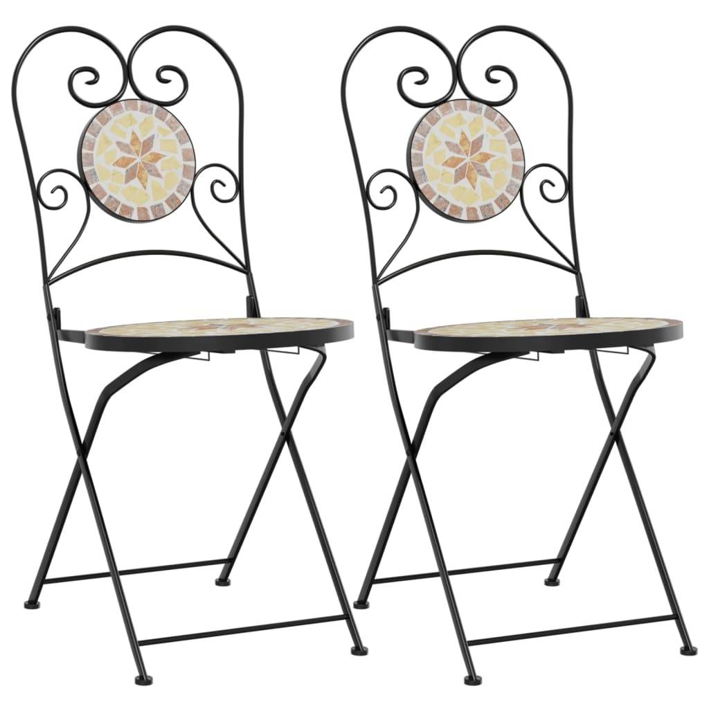 Set de 2 Chaises Bistro Pliantes en Fer Forgé et Mosaïque Céramique pour Extérieur Terre Cuite – ComfortXL Outdoor Living - Image 2