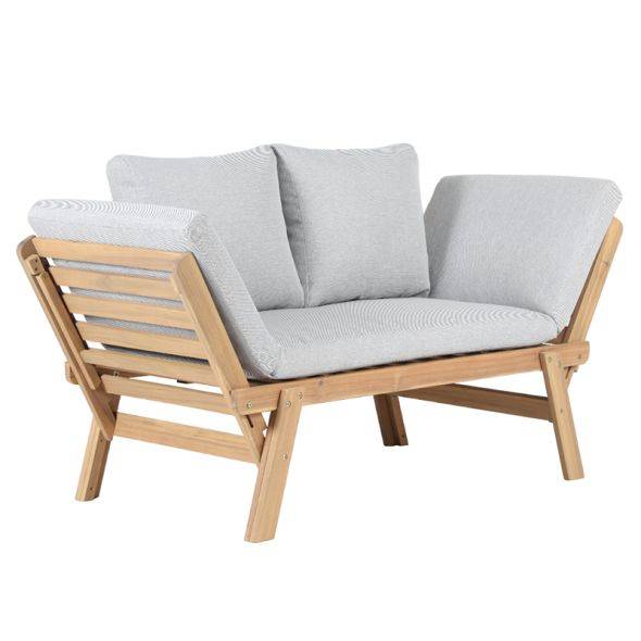 Banquette modulable MOLA en bois d'acacia coussins gris clair chiné Beau Rivage - Image 1