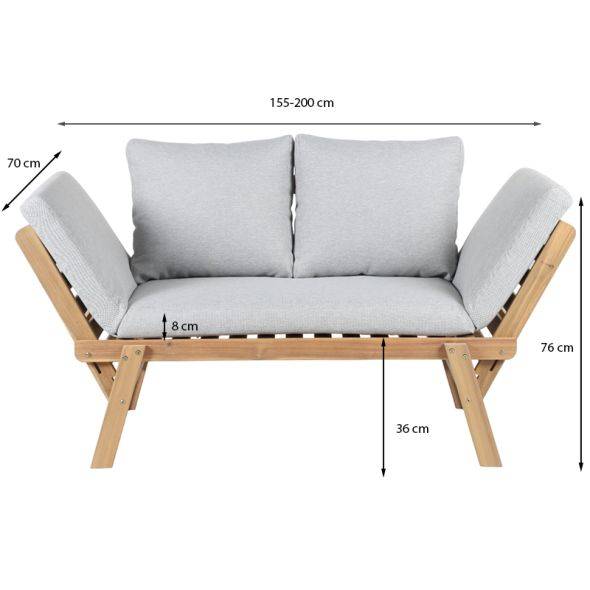 Banquette modulable MOLA en bois d'acacia coussins gris clair chiné Beau Rivage - Image 3