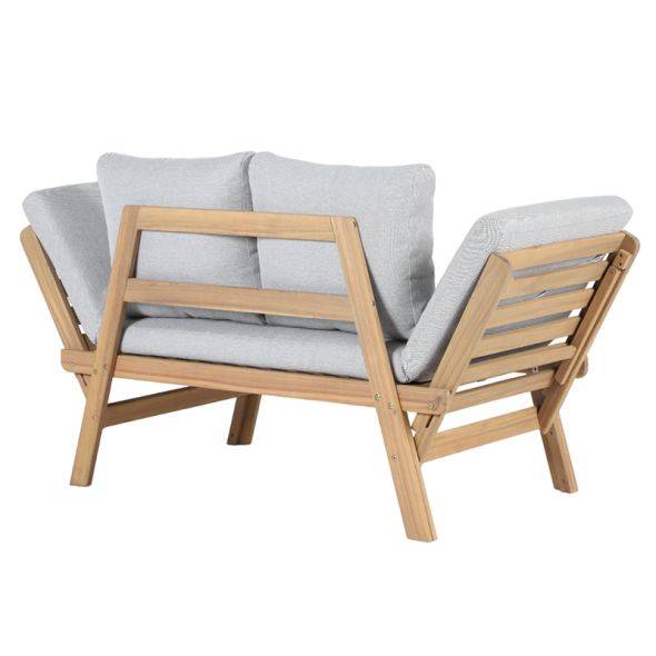 Banquette modulable MOLA en bois d'acacia coussins gris clair chiné Beau Rivage - Image 5