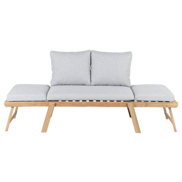 Banquette modulable MOLA en bois d'acacia coussins gris clair chiné Beau Rivage - Image 4
