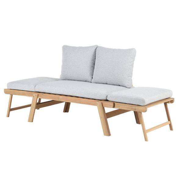 Banquette modulable MOLA en bois d'acacia coussins gris clair chiné Beau Rivage - Image 6