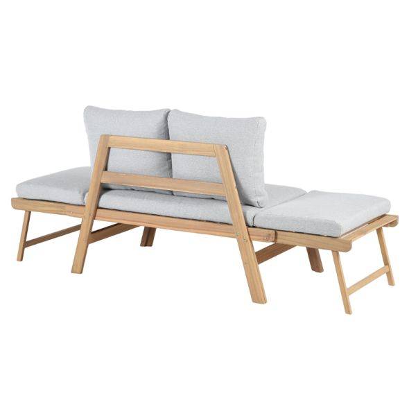 Banquette modulable MOLA en bois d'acacia coussins gris clair chiné Beau Rivage - Image 8