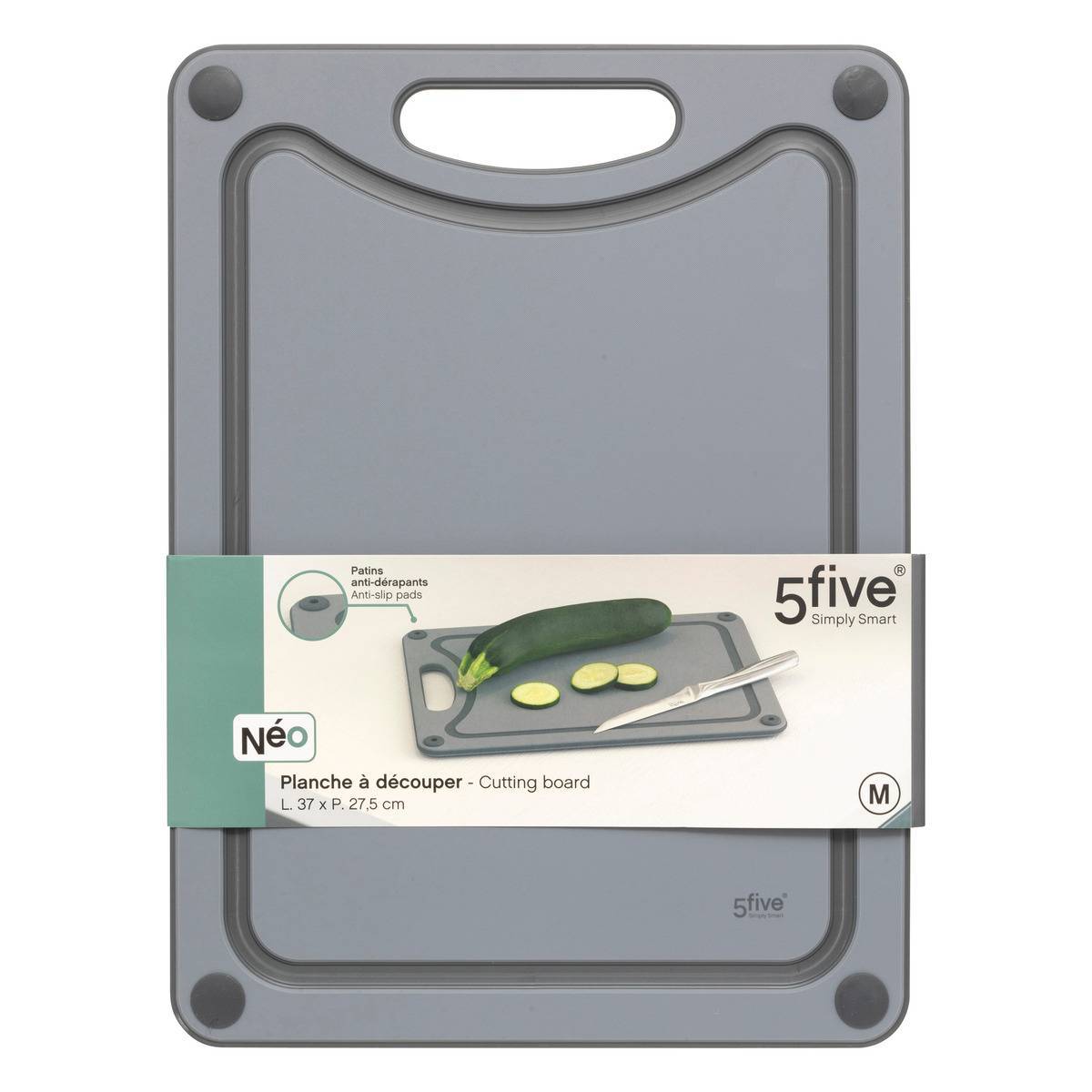 Planche à découper "Néo 2" en plastique gris 37x27,5cm - 5five