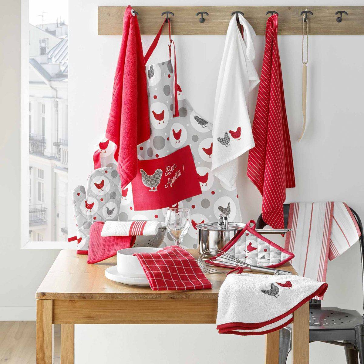 Lot de 2 Torchons Nid d'Abeille "Suzette" 50x70cm Rouge - Image 3