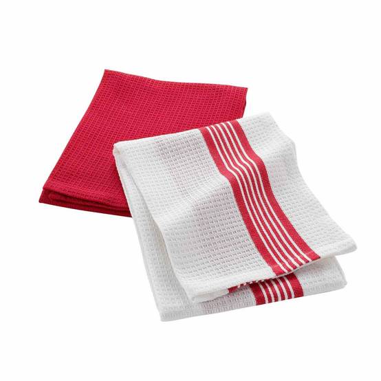 Lot de 2 Torchons Nid d'Abeille "Suzette" 50x70cm Rouge - Image 1