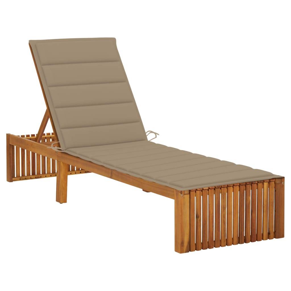 Helloshop26 - Transat chaise longue bain de soleil lit de jardin terrasse meuble d'extérieur 200 cm avec coussin bois d'acacia solide - Image 1