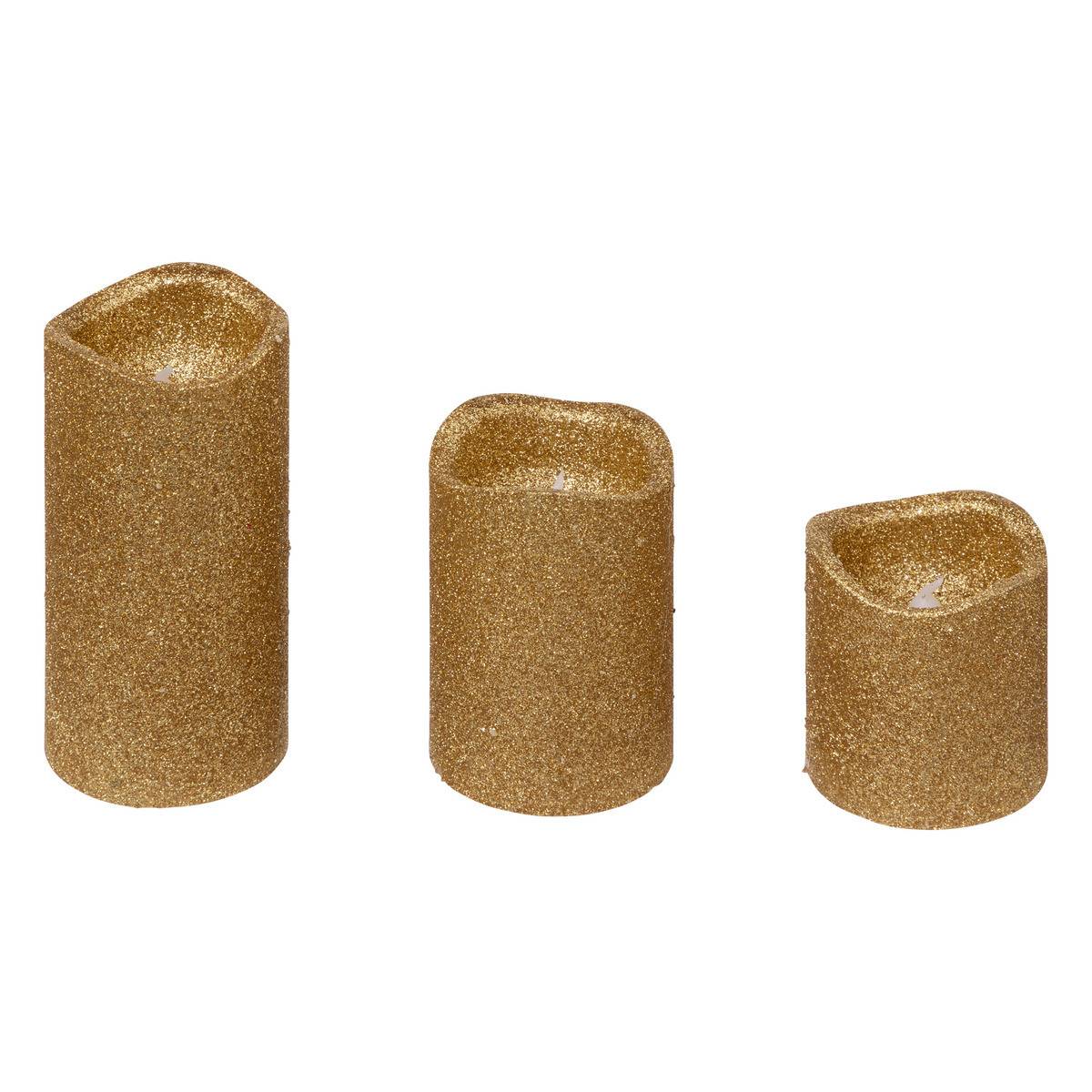 Lot de 3 Bougies lumineuses à LED OR pailleté - Image 1